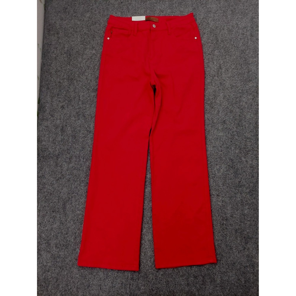 Judy Blue Jeans Womens 13/31 Red Wide Leg Denim High Rise Stretch Garment Dyed